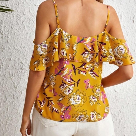 Rue21 Printed Flowy Mini dress floral Butter Marigold off the shoulder Size S - Picture 9 of 9